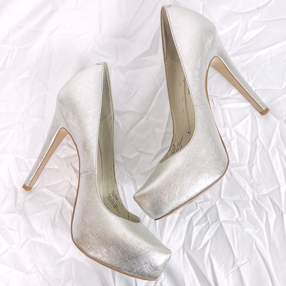 BCBGeneration Silver Platform Pumps - size 7